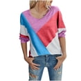 thumbnail image 1 of Haut Rétro à Col en V Imprimé Manches Longues en Polyester pour Femmes (Violet, m), 1 of 5