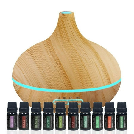 Pure Daily Care Ultimate Aromatherapy Gift Set - Ultrasonic Diffuser & Top 10 Essential Oils - 350ml Diffuser with 4 Timer & 7 Ambient Light Settings - Therapeutic Grade Essential Oils - Lavender