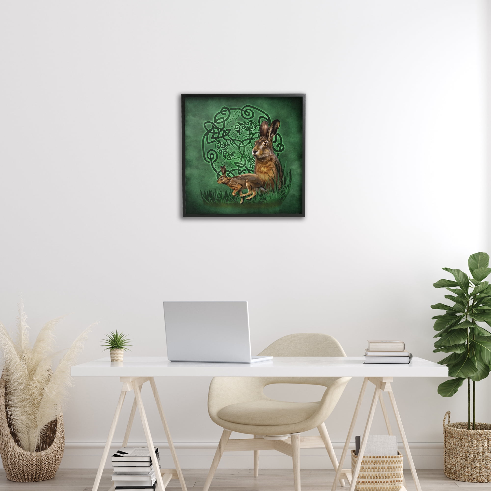 Stupell Industries Celtic Hare Fractal Animals & Insects Painting Black Framed Art Print Wall Art, 24 x 24