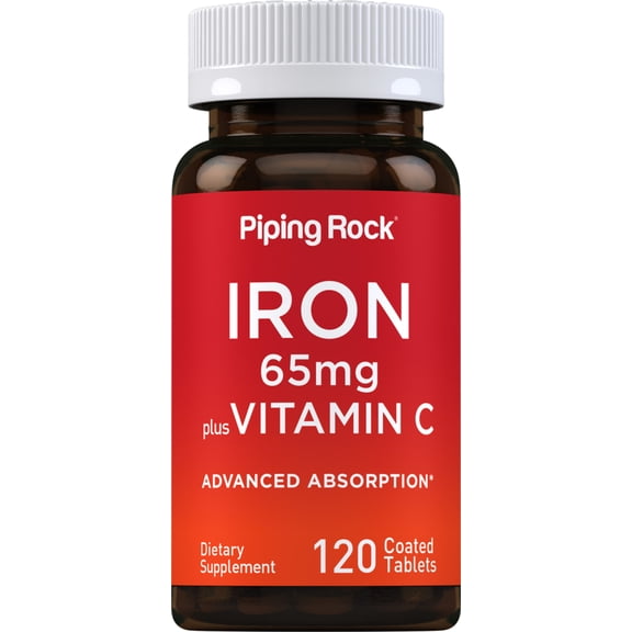 Iron Supplement 65 mg with Vitamin C | 120 Tablets for Men and Women | by Piping Rock