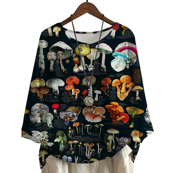 CLOOCL Plus Size Tops Women Blouse Vintage Mushroom 3D Print Button Decorate Female Casual T-shirt