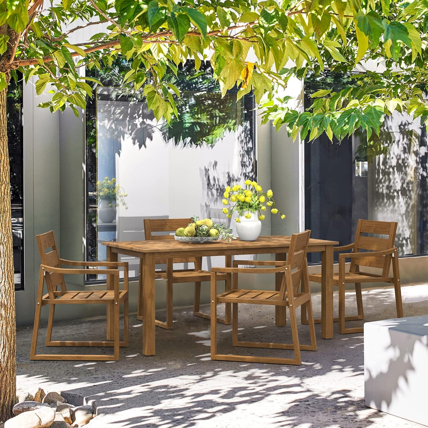 Dycanpo Outdoor Dining Table and Chairs 7-Piece Set,Weather Resistant Patio Chairs with Armrest for Indoors,Teak