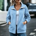 thumbnail image 3 of HappyYEE Women’s Lapel Zip Jacket - Drawstring Long Sleeve Coat Tops with Pockets - Loose Fall Daily Casual Outerwear, 3 of 9