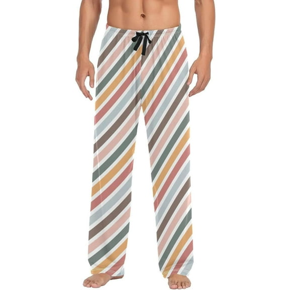 Diagonal Stripe Pattern Ghost Pajama Pants, Men's Lounge Pants Light with Drawstring and Pockets, Christmas New Year Birthday Father's Day Gifts, X-Large
