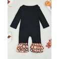 thumbnail image 3 of Bagilaanoe Newborn Baby Girl Halloween Jumpsuit Letter Ghost Print Long Sleeve Ruffle Bodysuit 3M 6M 9M 12M 18M 24M Infant Loose One Piece Rompers, 3 of 9