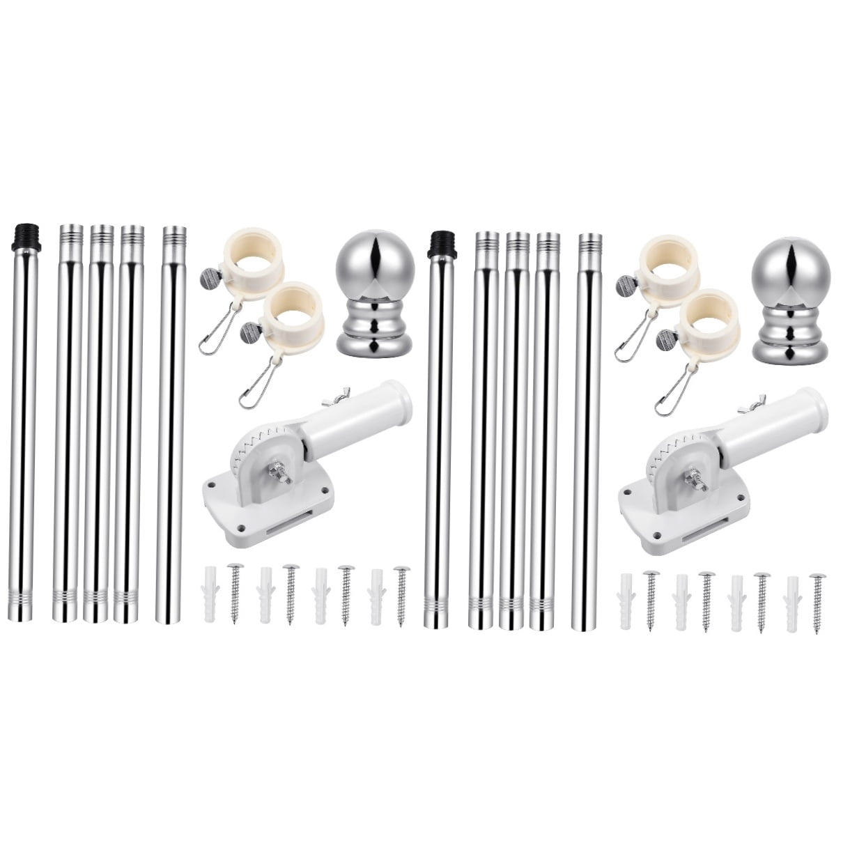 WORGEOUS 2-Pack Adjustable Detachable Alloy Flagpole Kit with Mounting Brackets for Outdoor Yard, Garden, Home Flag Display