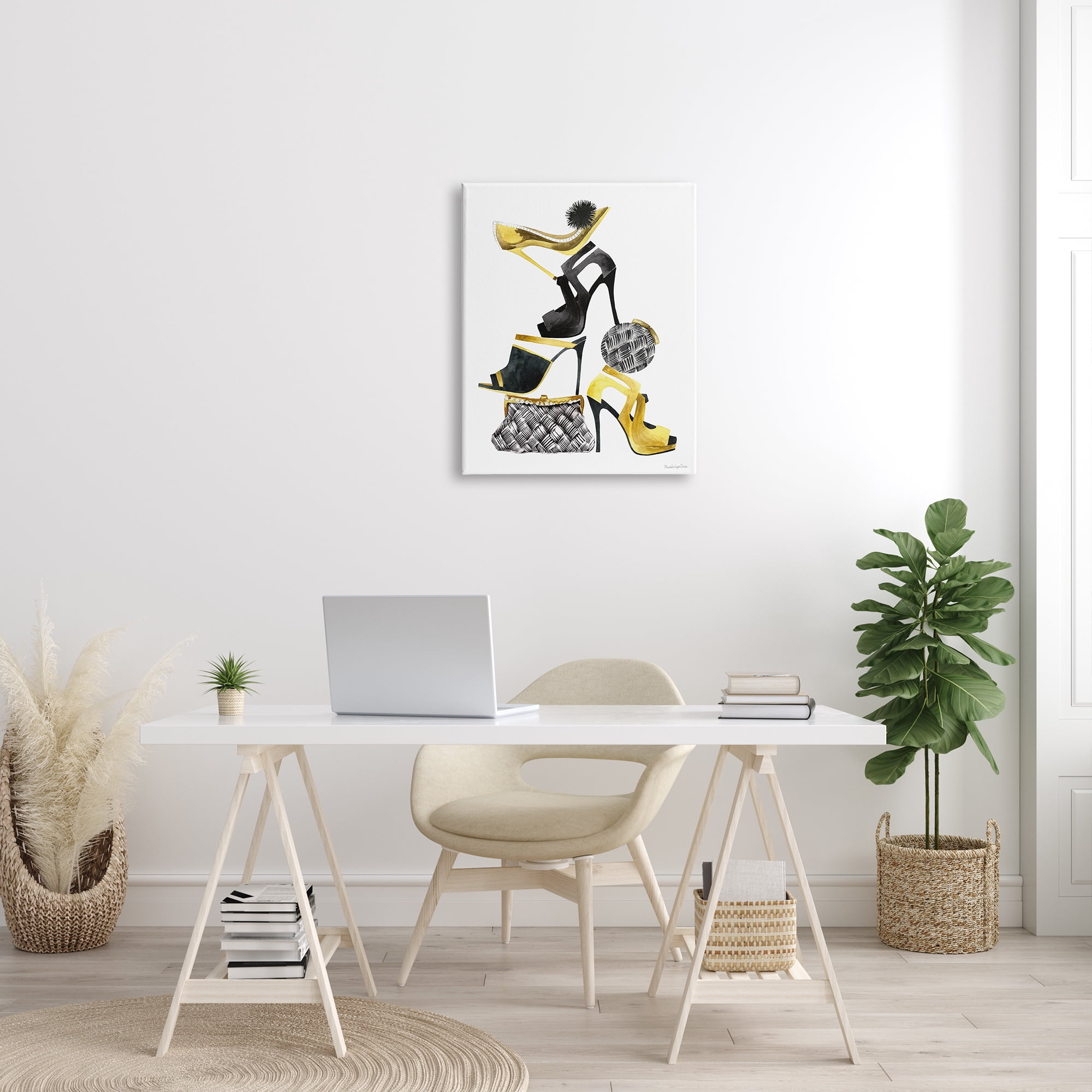 Stupell Industries Glam Fashion Accessories Stacked Shoes and Purses Beauty & Fashion Painting Gallery Wrapped Canvas Print Wall Art, 24 x 30