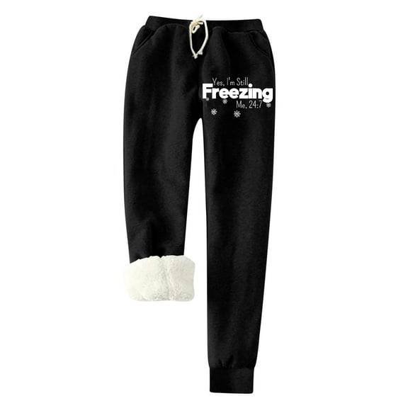 UTSJKR Women's Winter Warm Thickened Sweatpants Fleece Sherpa Lined Fuzzy Plush Jogger Pants with Pockets Drawstring Elastic Waist Trousers Black 8