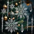 thumbnail image 4 of 5-24 piezas de adornos de copos de nieve transparentes para árbol de Navidad, decoración de gotas de agua con forma de carámbano para fiestas de invierno de Navidad, colgantes de hielo acrílicos, 4 of 5