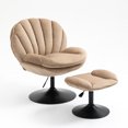 thumbnail image 5 of Swivel Accent Chair with Ottoman Set, Adjustable Seat Height Velvet Chair, Modern Upholstered Lounge Chair with Shell Shaped Back and Sturdy Metal Base, Reading Chair for Bedroom Living Room, Khaki, 5 of 7