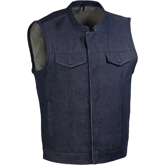 First Mfg Co - Kreshaw - Men's Motorcycle Biker Riding Blue Denim Vest - Medium