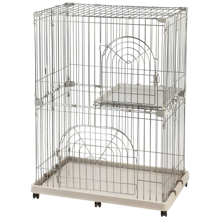 IRIS 2 Tier Wire Pet Cat Cage Silver Walmart