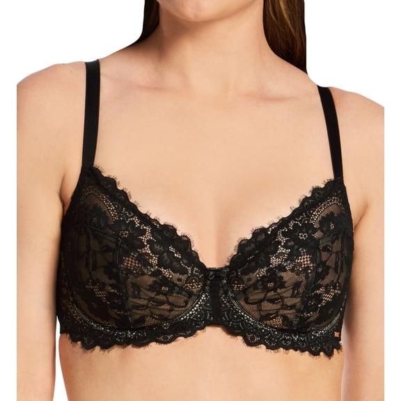 Women's Pour Moi 20325 India Eyelash Lace Underwire Bra (Black 34G)