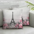 thumbnail image 3 of Nawypu  Eiffel Tower Throw Pillow Cover Gray and Pink Oil Painting for Paris Summer Gentle City Landscape Flower Roses and Leaf Fabric for Couch Bed Sofa Car Waist Cushion Cover, 3 of 5