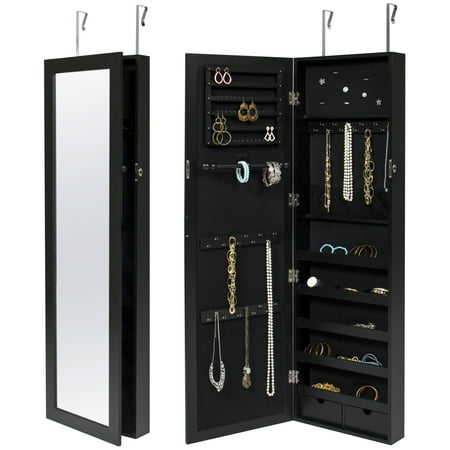 Jewelry Box Wall Frame Best Choice Products Mirrored Lockable Jewelry Cabinet Armoire Organizer w/ Door Hanging Hooks, Wall Mount, Keys - Black ()