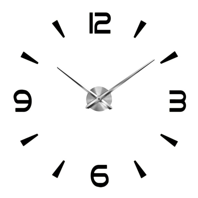 Reloj de pared 3D DIY con superficie de espejo, silencioso, adhesivo para el hogar Negro
