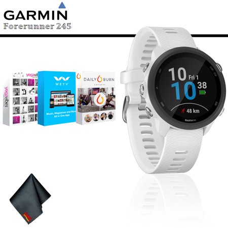 Garmin Forerunner 245 Music GPS Running Smartwatch (White) + Fitness and Wellness App Subscrption + Cleaning (Best Running App For Garmin)