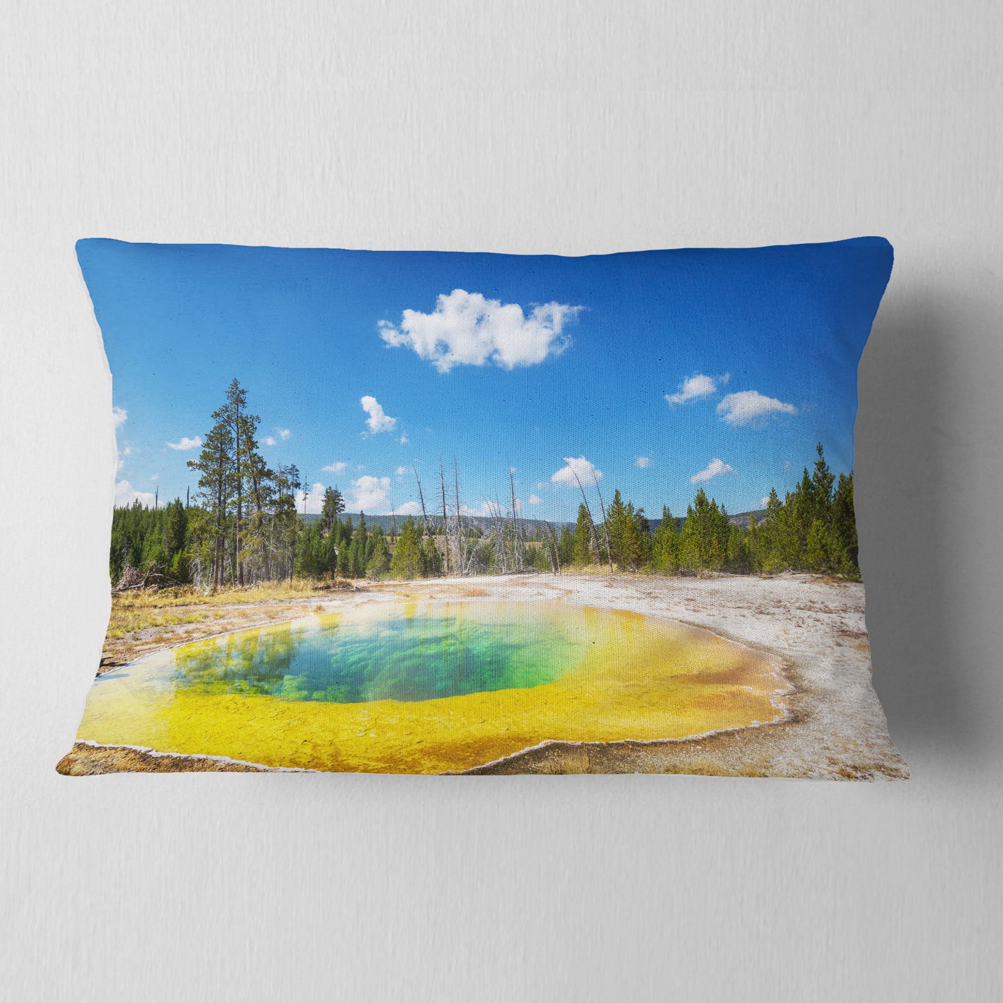Designart Morning Glory Pool with Bright Sky - Landscape Photography Throw Pillow - 12x20