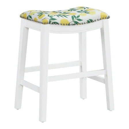Saddle Stool 24" in lemons Fabric With White Wood Finish 2-Pack