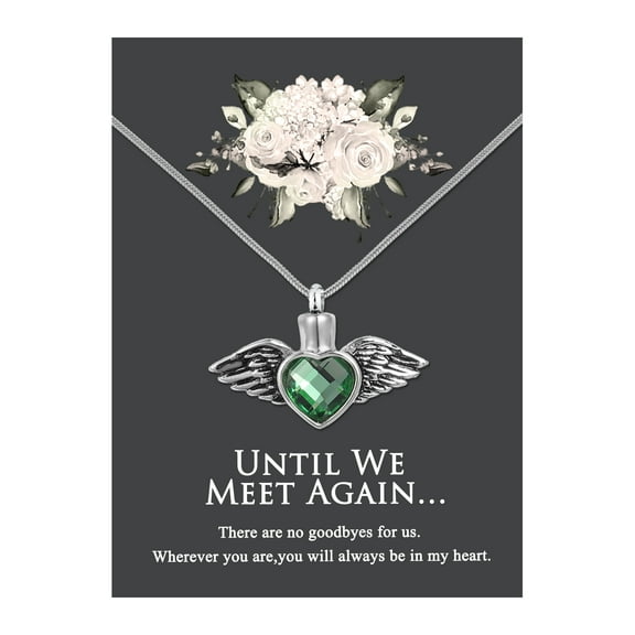 Anavia Green Crystal Angel Wings Cremation Jewelry Stainless Steel Keepsake Memorial Urn Necklace for Human with"Until We Meet Again" Comfort Card
