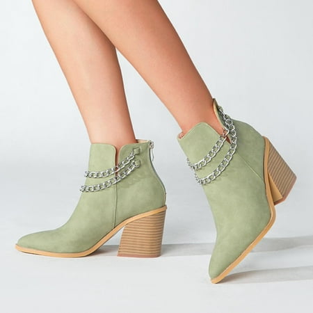 

Women Boots Boots Pointed Shoes Zip Shoes Casual Shoes High Heel Warm Solid Chain Boots