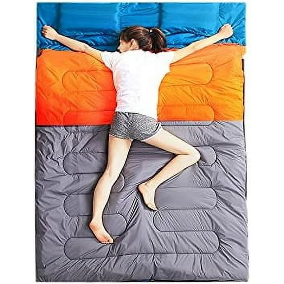 Warm Double Sleeping Bag Men and Women Sleeping Bag Outdoor Camping Ultra Light Adult Suitable for Hiking Soft Stitchable,Blue Hello