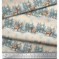 thumbnail image 3 of Soimoi White Rayon Crepe Fabric Reindeer & Snowflakes Tree Printed Fabric 1 Yard 46 Inch Wide, 3 of 3
