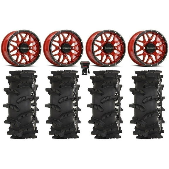 Raceline Krank 14" Wheels Red  38mm 30" Outlaw Max Tires Sportsman RZR Ranger