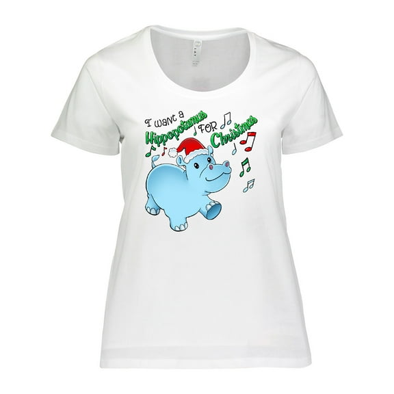 Inktastic I Want a Hippopotamus for Christmas Hippo in Santa Hat Women's Plus Size T-Shirt