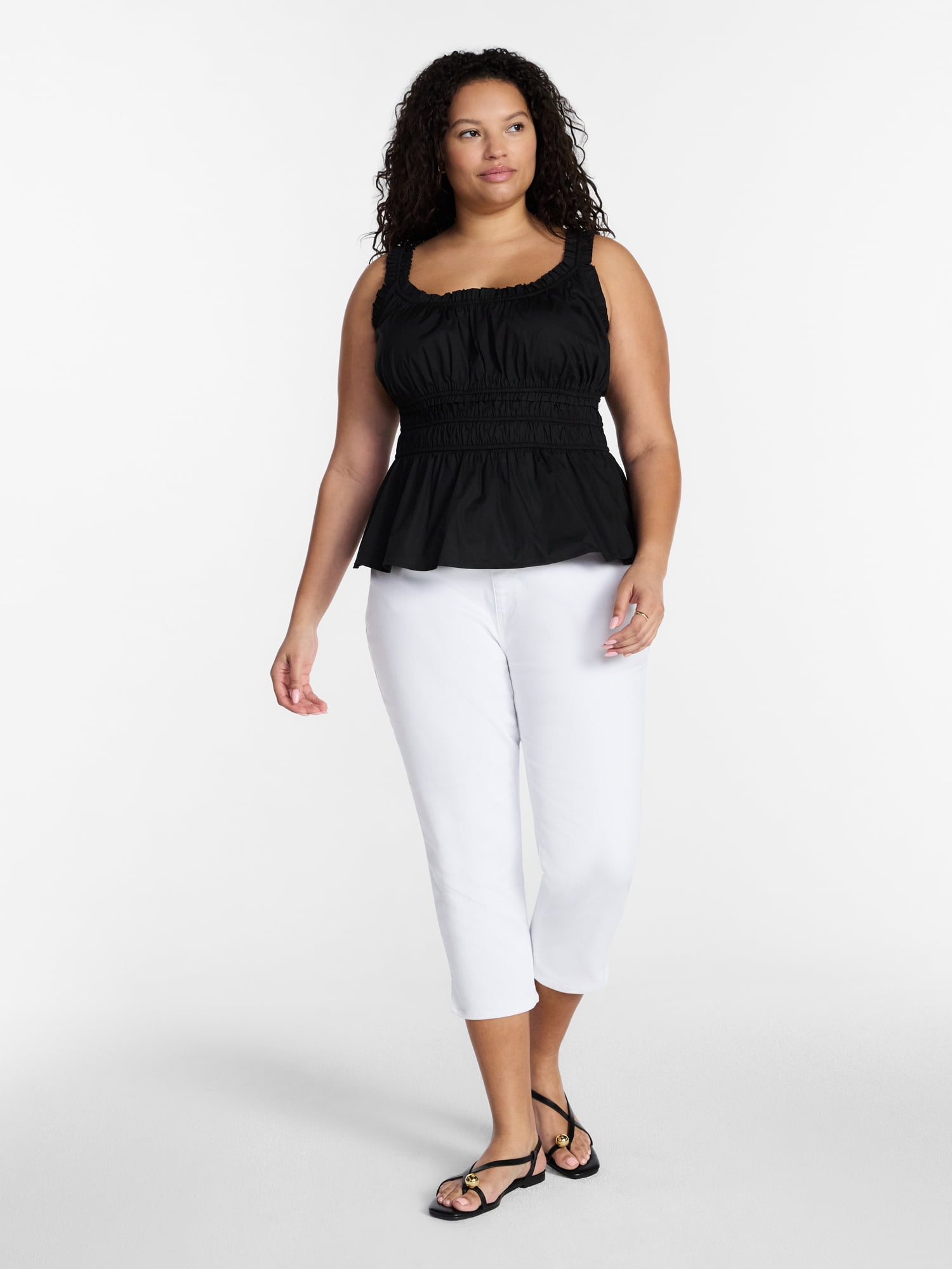 Terra & Sky Women’s Plus Sleeveless Smocked Peplum Tank Top, Sizes 0X-5X