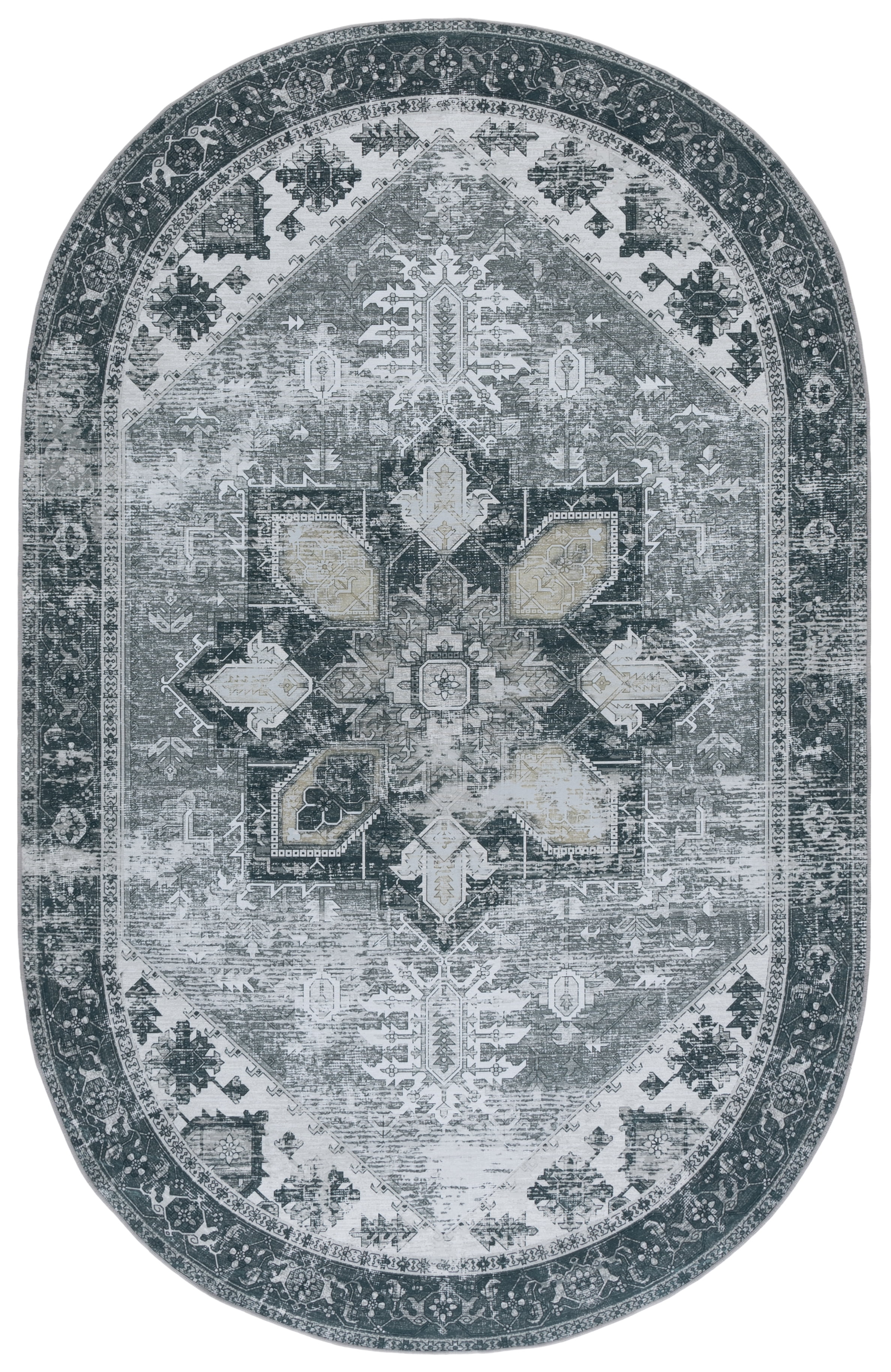 Safavieh Tucson Jayla Oriental Machine Washable Area Rug, Dark Sage/Ivory, 6' x 8' Oval