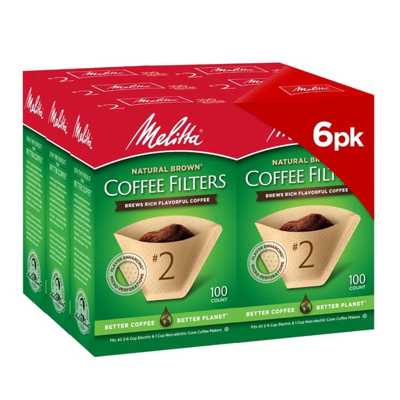 Melitta Cone Coffee Filters, Natural Brown, No. 2, 100-Count Filters (Pack of 6)
