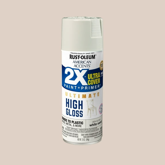 White Sand, Rust-Oleum American Accents 2X Ultra Cover High Gloss Spray Paint-344688, 12 oz