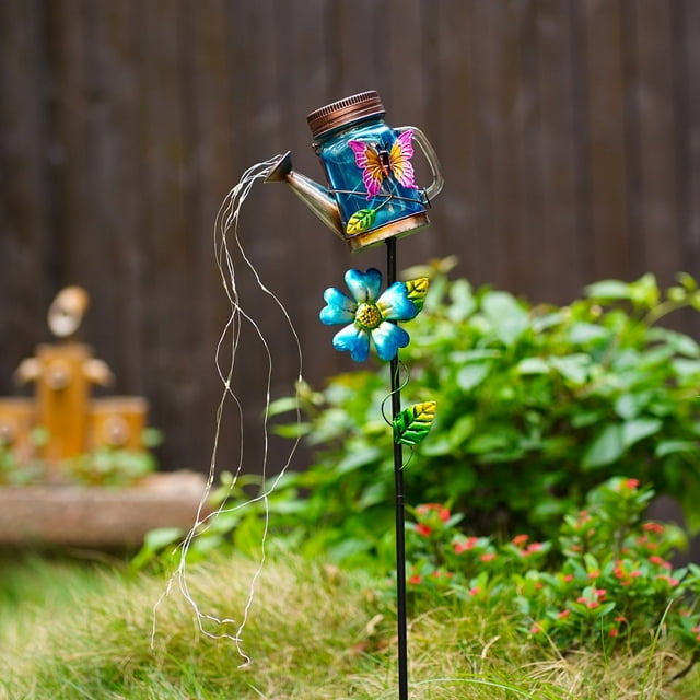 Decoración para exteriores, lámpara de proyección hueca de hierro forjado, lámpara solar para patio, jardín, tetera, lámpara decorativa con enchufe, lámpara solar de hierro, tipo ducha, lámpara de duc