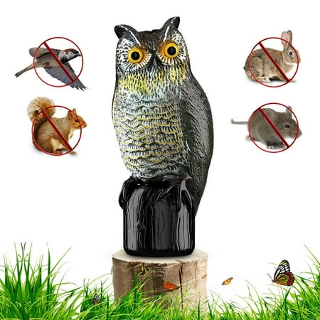 Motion Decoy (Premium Bird Repellent Fake Owl Decoy – Motion Activated & Solar Powered Scarecrow Diverter - Flashing Eyes & Frightening Sound – For Birds, Mice, Squirrels, Rabbits & Other Small)