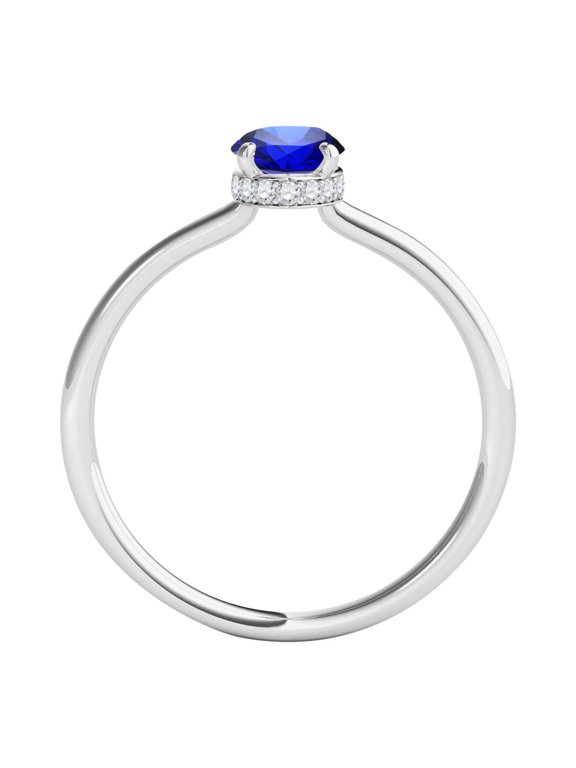 Gemstone Halo Engagement Rings For Women 1.0 Carat 7x5mm Lab Created Gemstone & Natural Diamond Solitaire Design Wedding Anniversary Ring For Women In 14K White Rose Yellow Gold