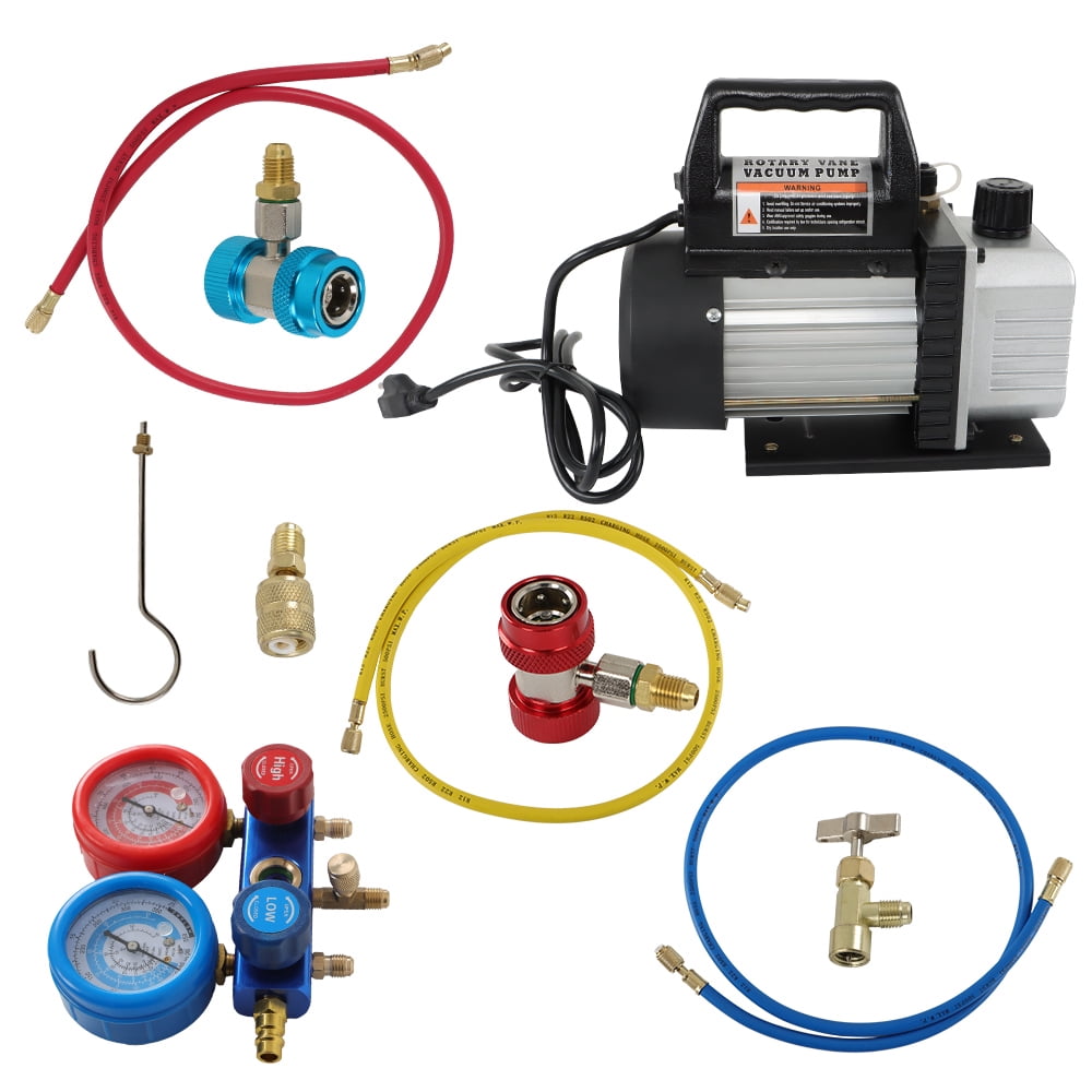 Handdo 3 CFM Air Vacuum Pump Combo AC Gauge Set  HVAC + R134A Kit 5pa 1720 RPM