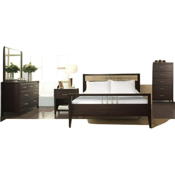 Napierd 4PC Full Platform Storage Bed, Nightstand, Dresser & Mirror Set in Espresso Mahogany