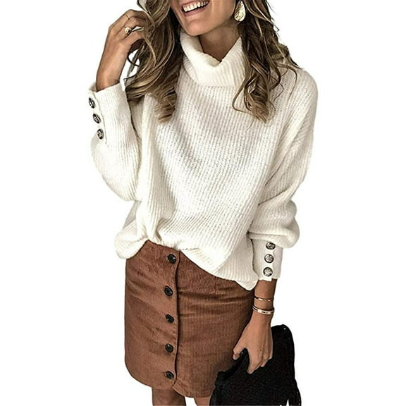 Aunavey Women's Turtleneck Pullover Sweaters Cowl Neck Long Sleeve Slouchy Loose Thin Knitwear