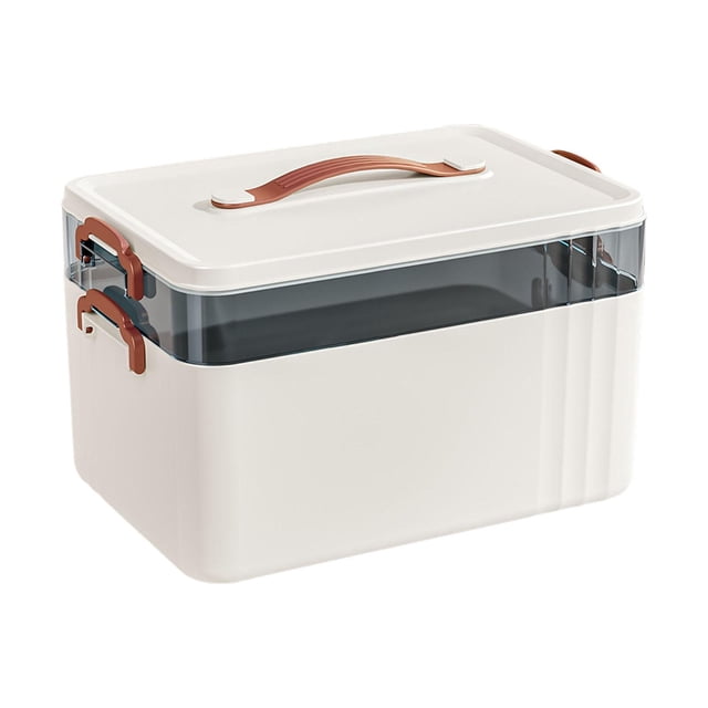 Bunblic Portable Medical Box Container Large Capacity Practical Sleek Lidded First Aid Case Emergency Storage Box for Drom Car Travel 2 Layer