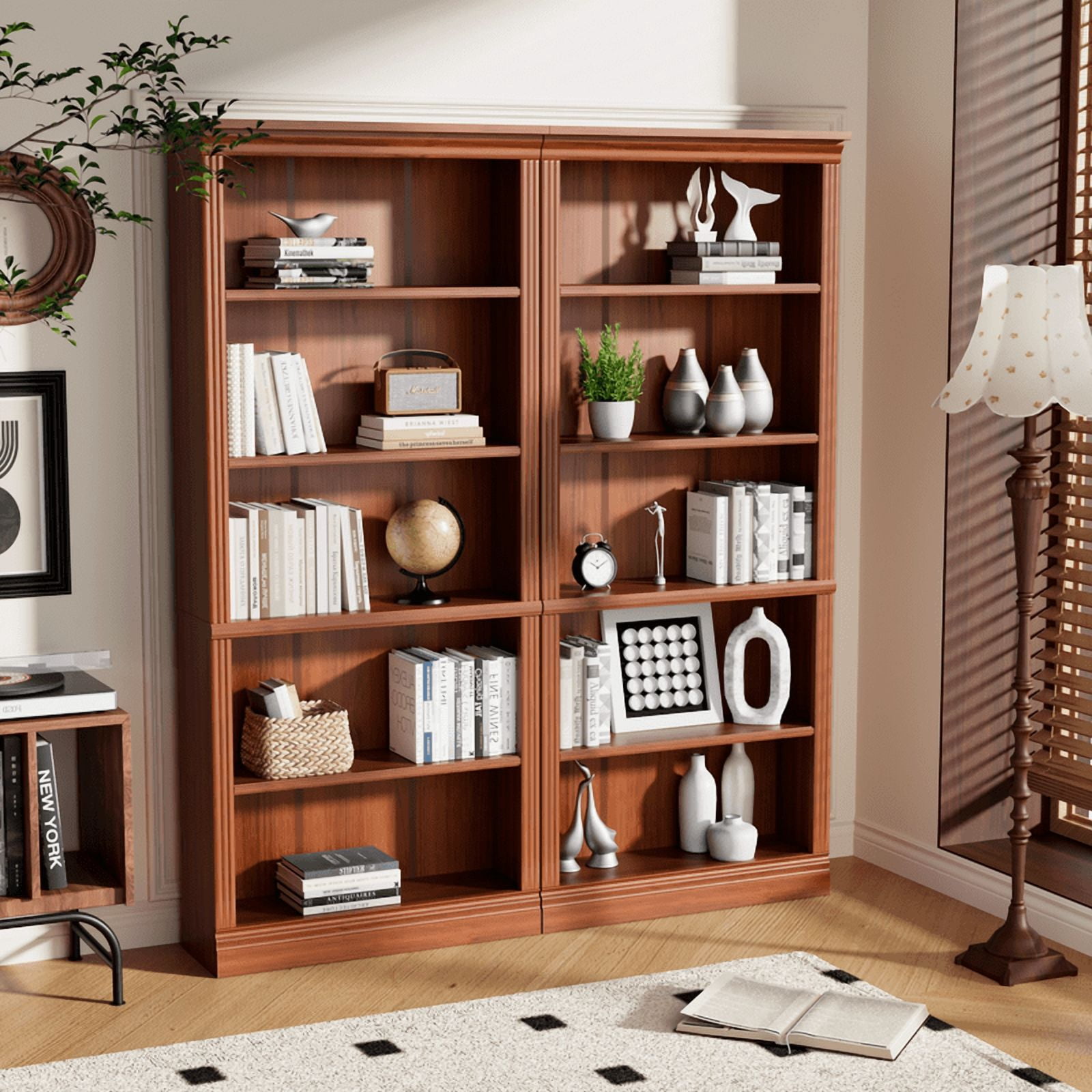 Vineego 5-Shelf Corner Bookcase - Sturdy Red Storage for Home Office, Living Room