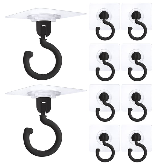 10 Pieces Adhesive Ceiling Hooks, Sticky Hooks Clear Hooks for Walls No Damage, Ceiling Hooks for Hanging, Outdoor Clear Adhesive Hooks
