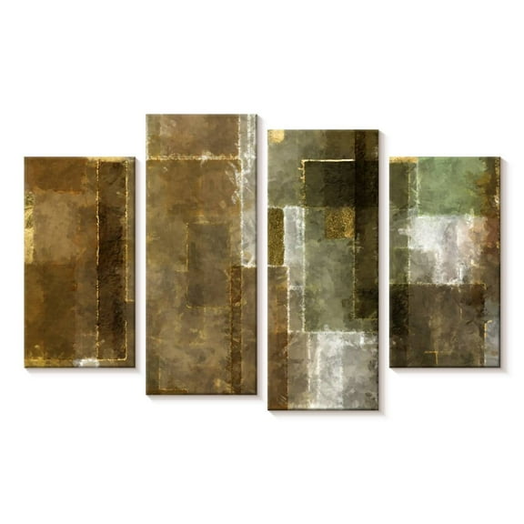 Elephant Stock Abstract Geometric Wall Art - Horizontal Multi Panel Canvas - Living Room Wall Decor - Abstract Multi Panel - Gray And Brown Decor - 24" x 14"