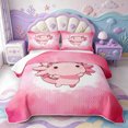 thumbnail image 2 of Manfei Pink-Blue Axolotl Quilt King,Watercolor Salamander Print King Coverlet Set,3pcs,1 Bedspread and 2 Pillowcases, 2 of 7
