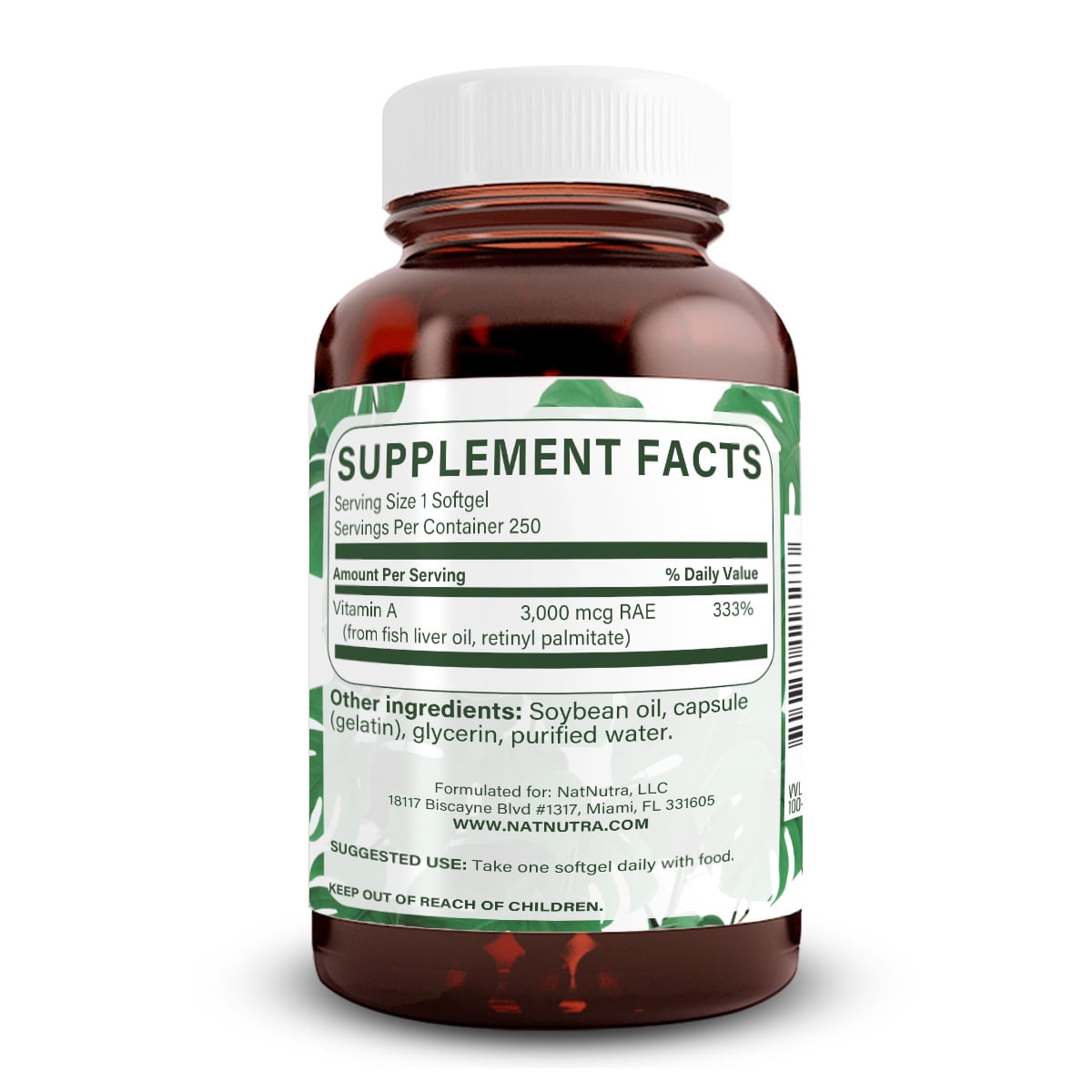 Natural Nutra Vitamin A 10,000 IU, Retinol Palmitate Dietary Supplement Cod Liver Oil - 250 Softgels