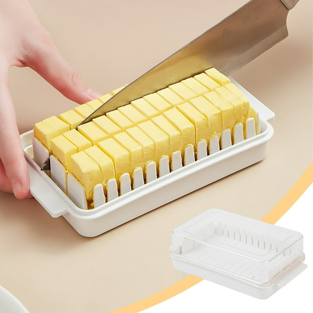 Birdeem Butter Cutting Box,Cheese Storage Container with Transparent Lid,Plastic Food Storage Box for Refrigerator,Portable and Easy Clean,6.5X3.9X3.7 in Size