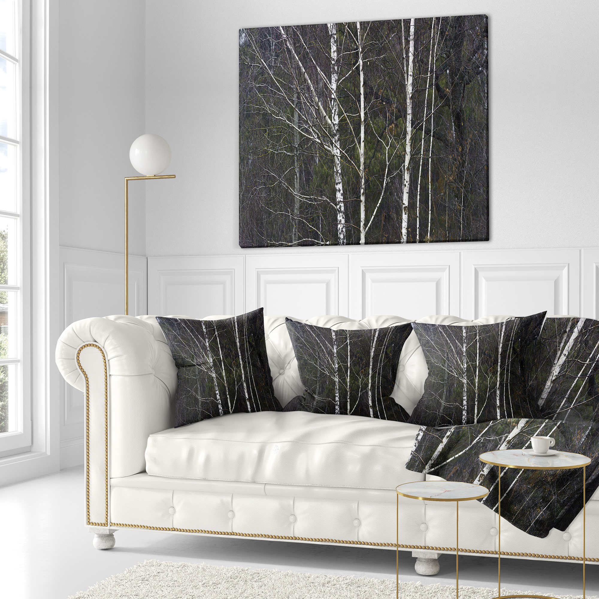 Designart Black and White Birch Forest - Abstract Throw Pillow - 16x16