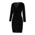 thumbnail image 6 of Coduop Womens Wrap V Neck Long Sleeve Mini Dress Velvet Elegant Bodycon Dresses S-2XL, 6 of 9