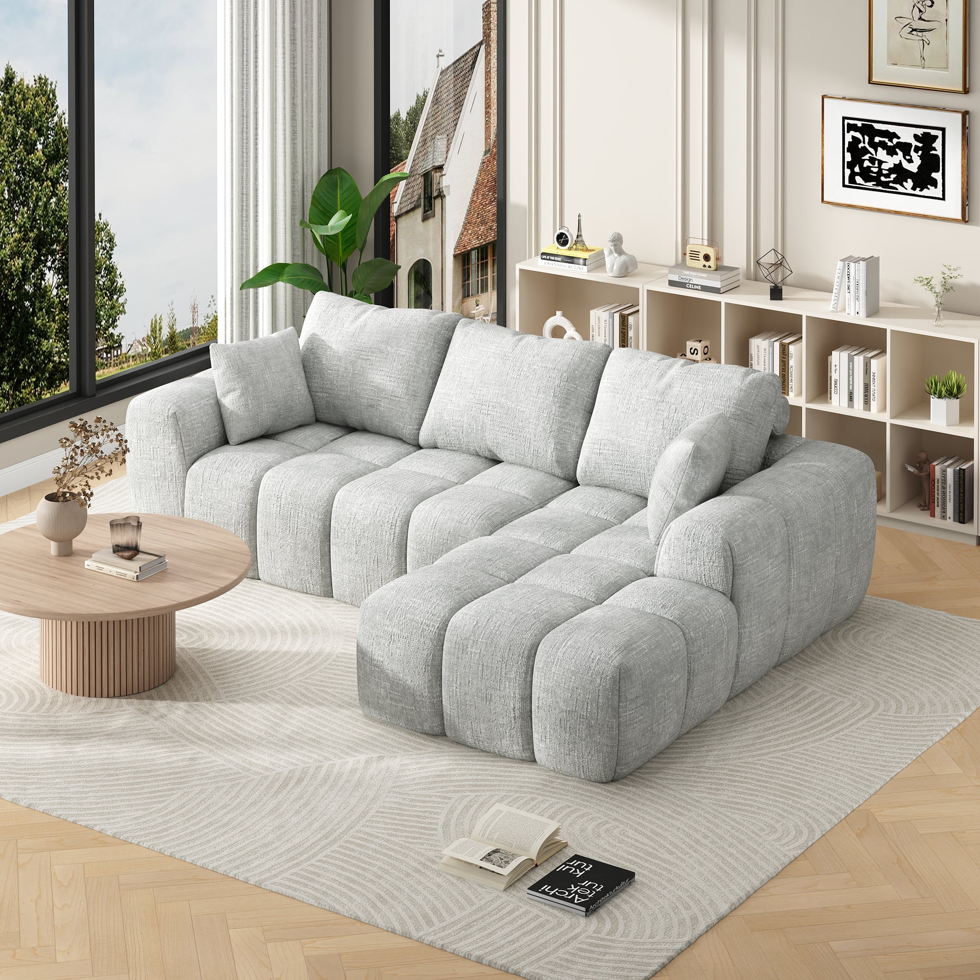 101" Cloud Sectional Couch with L-Shaped Chaise, Modular Sectional Sofa with Deep Seat, Comfy Corduroy Boneless Couches for Living Room, No Assembly Required, Pearl Gray