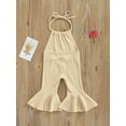 thumbnail image 4 of Toddler Girl Halter Sleeveless Romper Solid Color Ribbed Bell Bottom Jumpsuit, 4 of 8